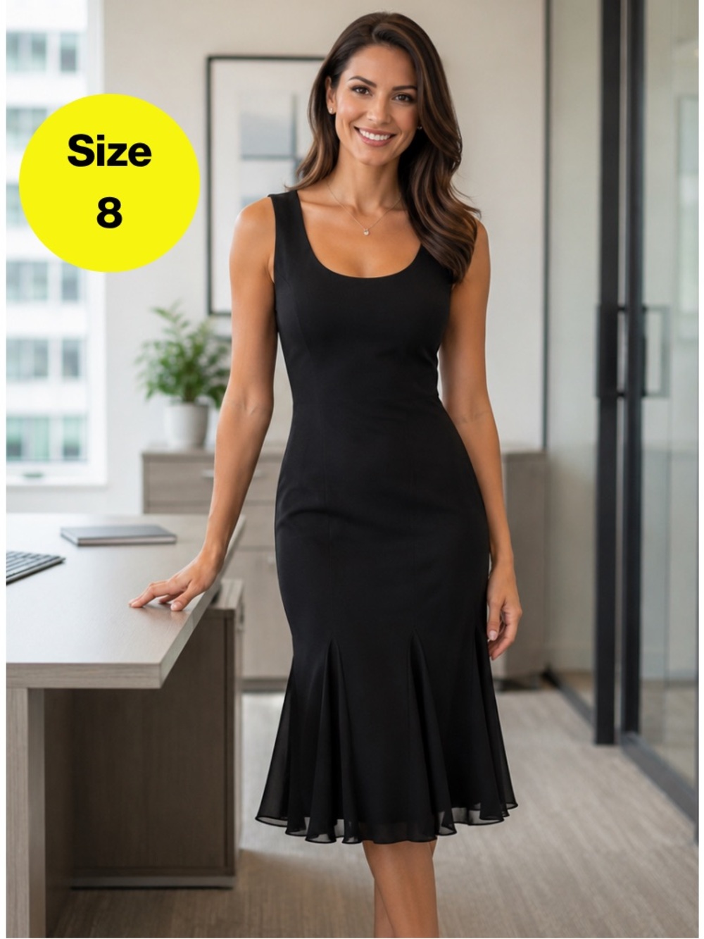 2/for $20🪩 FIT & FLARE Black Sleeveless Midi Scoop Dress (Women’s Size 8)